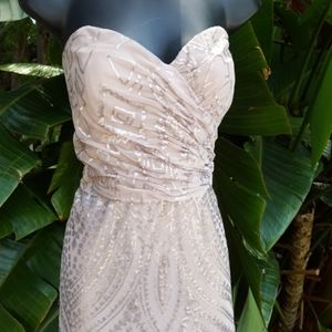 Mori lee strapless silver formal corset dress